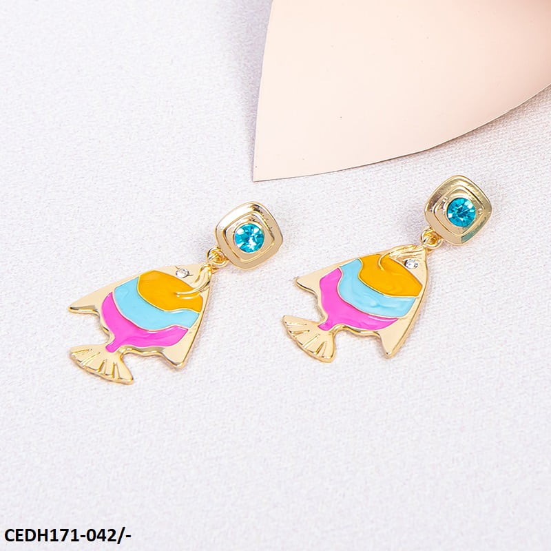 Multi Painted Fish Earrings Pair