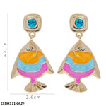 Multi Painted Fish Earrings Pair