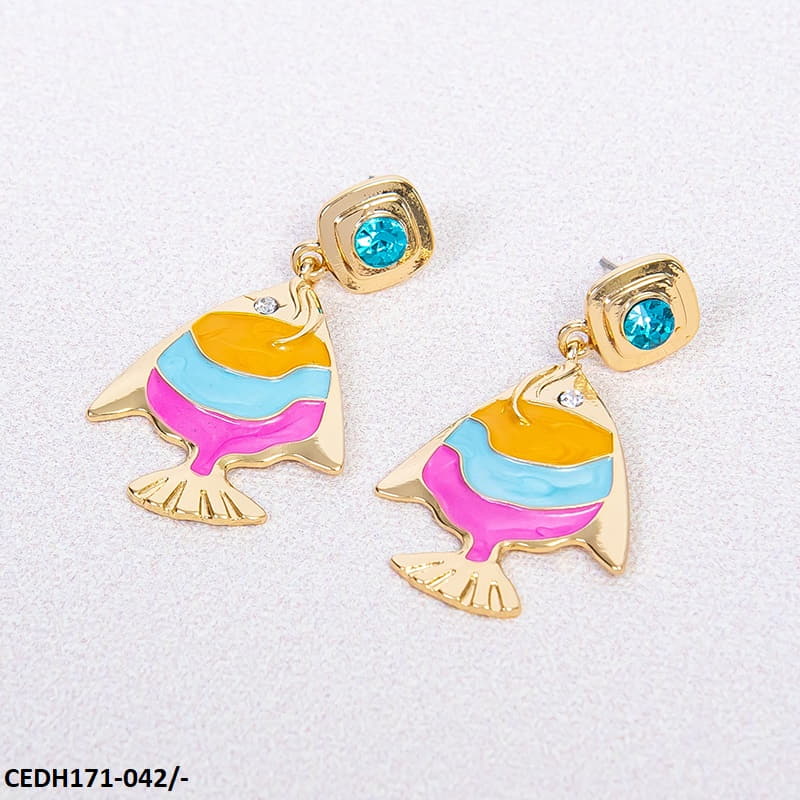 Multi Painted Fish Earrings Pair