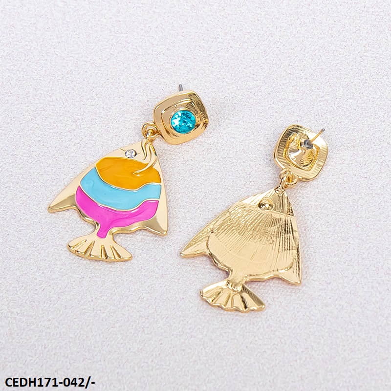 Multi Painted Fish Earrings Pair