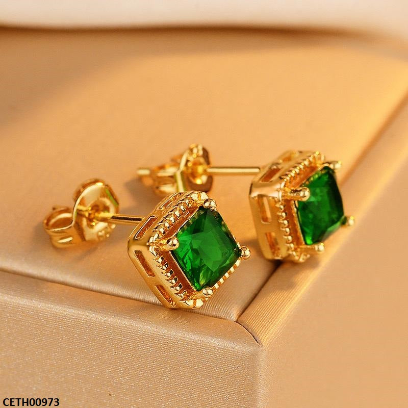 Square Emerald Stud Tops Pair