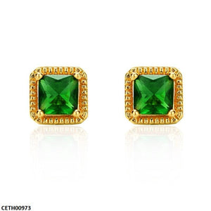 Square Emerald Stud Tops Pair