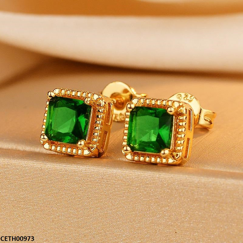 Square Emerald Stud Tops Pair