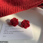 Velvet Red Rose Mini Stud Ear Tops Pair