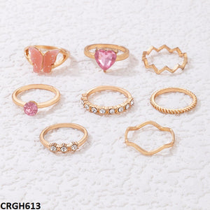 CRGH613 YYE Heart/Butterfly 8 Midi Rings - CRGH