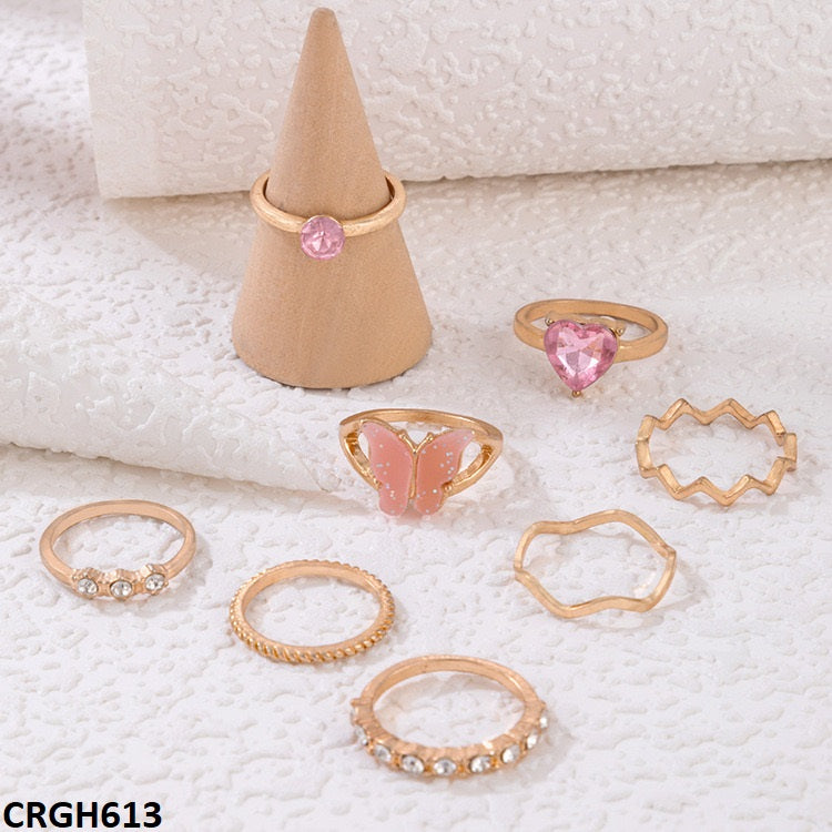 CRGH613 YYE Heart/Butterfly 8 Midi Rings - CRGH