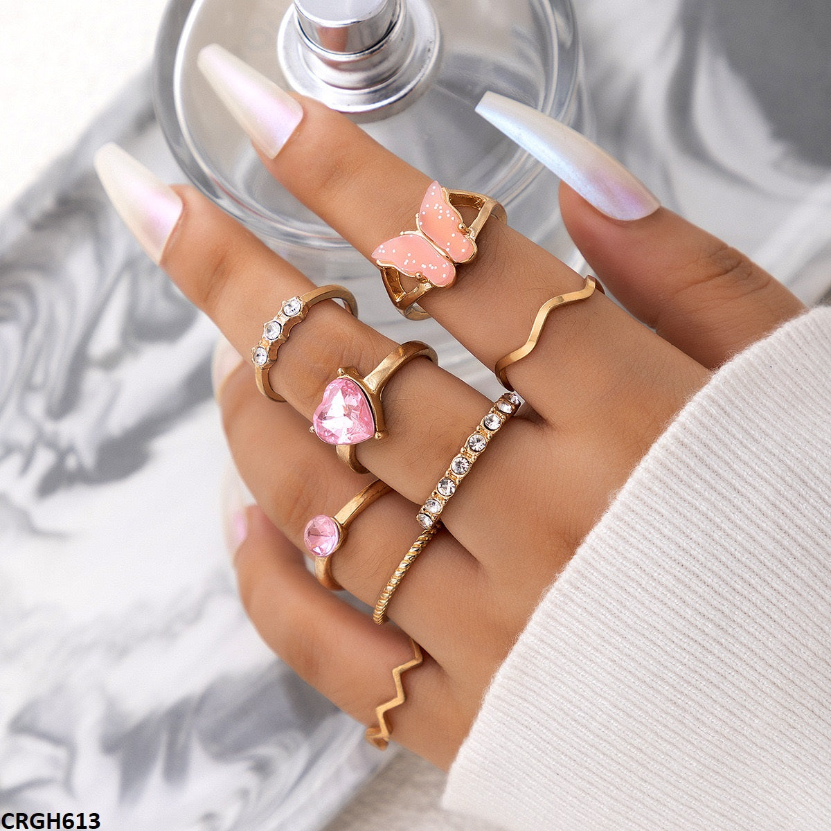 CRGH613 YYE Heart/Butterfly 8 Midi Rings - CRGH