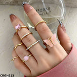 CRGH613 YYE Heart/Butterfly 8 Midi Rings - CRGH