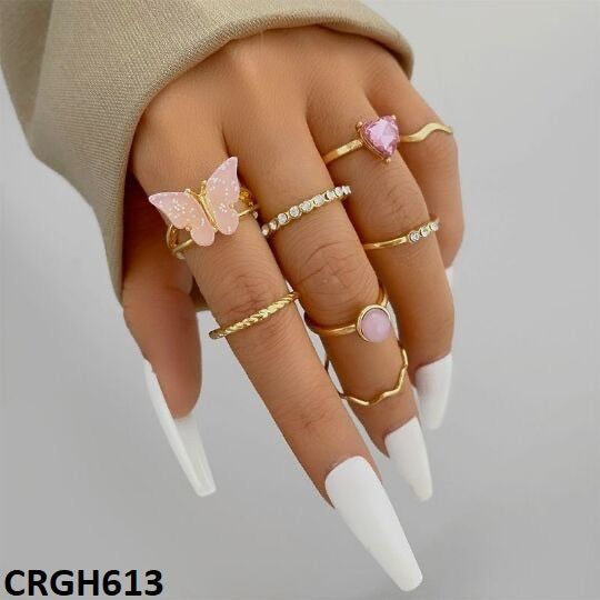 CRGH613 YYE Heart/Butterfly 8 Midi Rings - CRGH