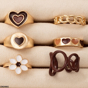 Flower/Heart 6 Midi Rings