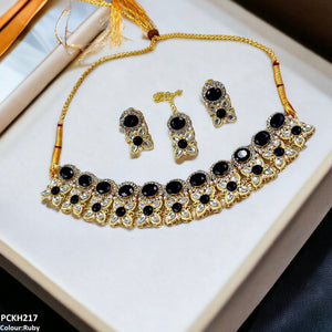 PCKH217 SDQ Oval/Tear/Flower Drop Choker Set - PCKH