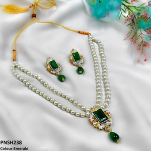 PNSH238 SDQ Rectangle Pearl Drop Necklace Set - PNSH