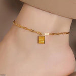 Stainless Steel Good Luck Rectangle Single Anklet