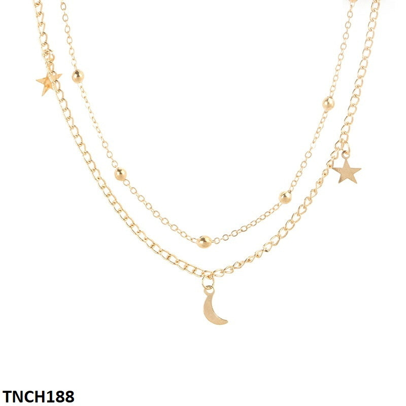 TNCH188 YYE Balls/Moons/Stars Curb Layered Necklace - TNCH