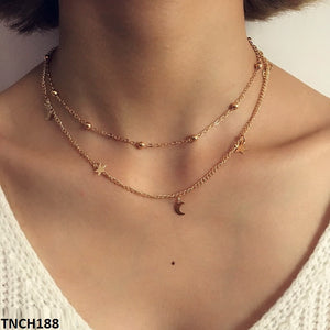 TNCH188 YYE Balls/Moons/Stars Curb Layered Necklace - TNCH