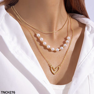 Heart/Pearl Round Chain Necklace