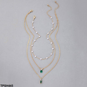 TPSH445 YYE Baguette/Round Pendent With Link Chains - CPSH