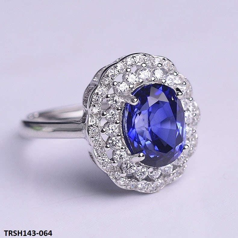 Blue Oval Flower Adjustable Ring