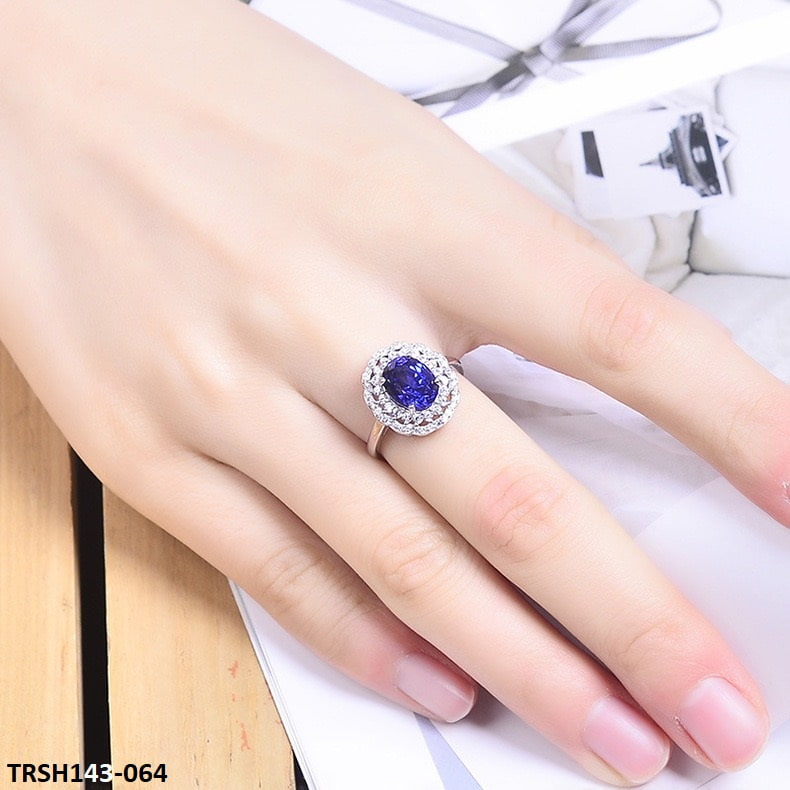 Blue Oval Flower Adjustable Ring