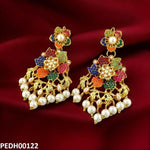 PEDH00122 FRN Multi Flower Pearl Drop Earrings - PEDH