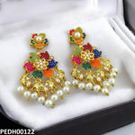 PEDH00122 FRN Multi Flower Pearl Drop Earrings - PEDH